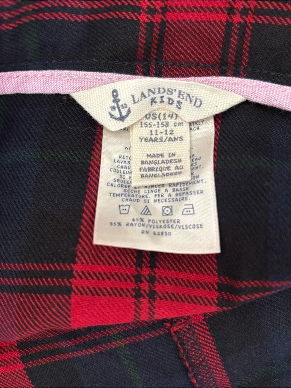 Lands' End Red and Navy Plaid Uniform Skirt